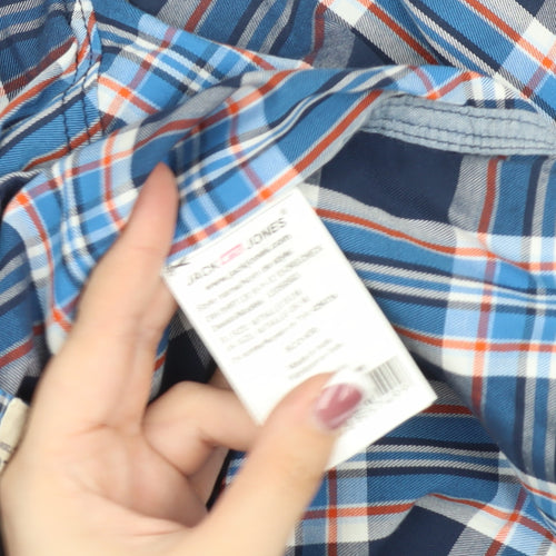 Jack & Jones Men's Blue Plaid Button-Up Shirt M