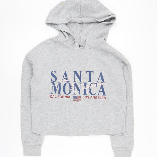 New Look Girls Grey Pullover Hoodie, Size 12-13, Graphic Print