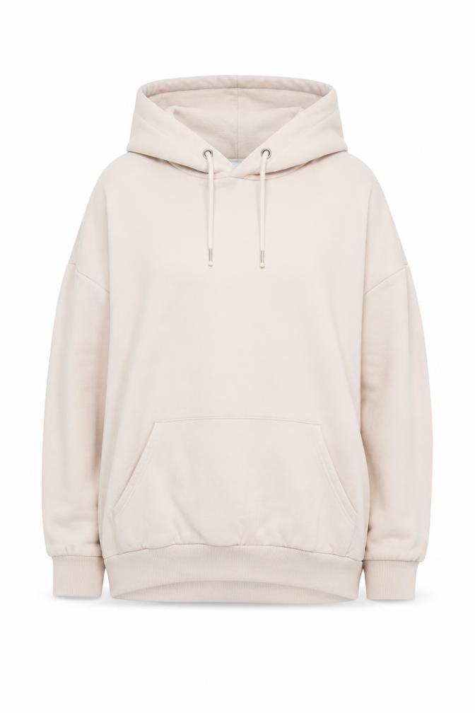 Front view of Monki Women's Ivory Medium Pullover Hoodie Relaxed Fit