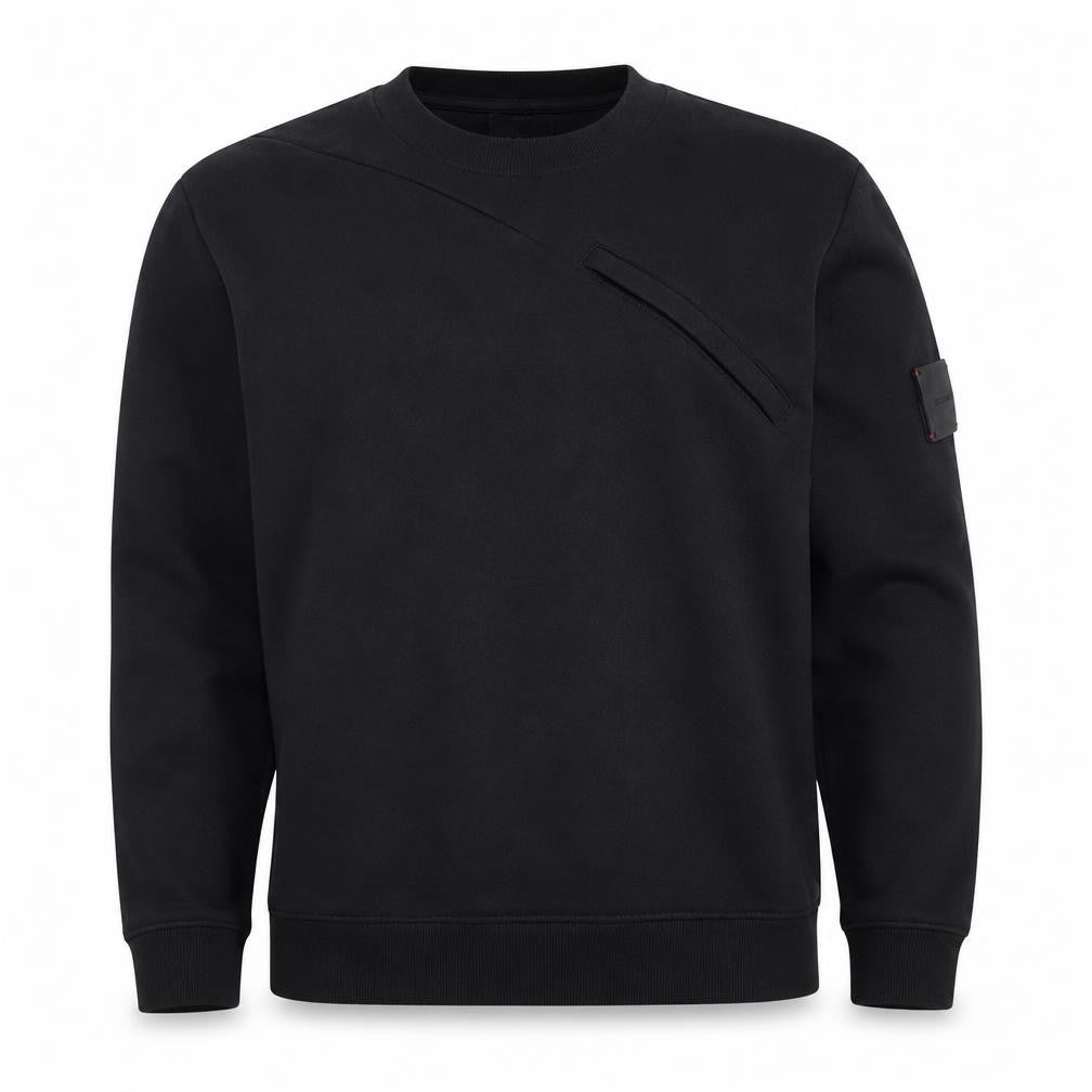 Front view of Bellfield Men's Black Sweatshirt Medium Crew Neck