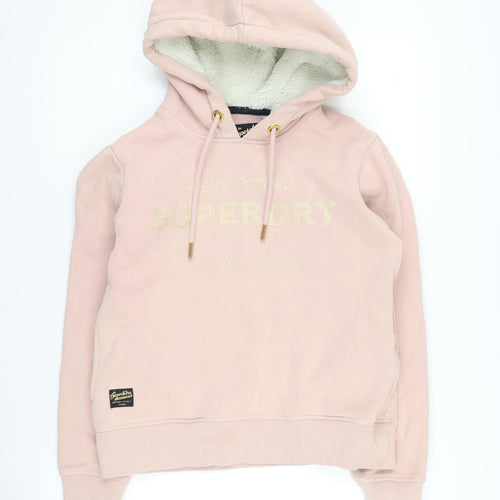 Superdry Women's Pink Pullover Hoodie, Size 8, Logo Accent