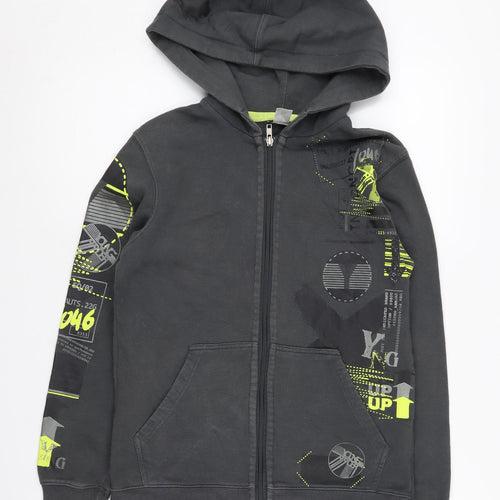H&M Boys Black Graphic Full Zip Hoodie 12-14 Years