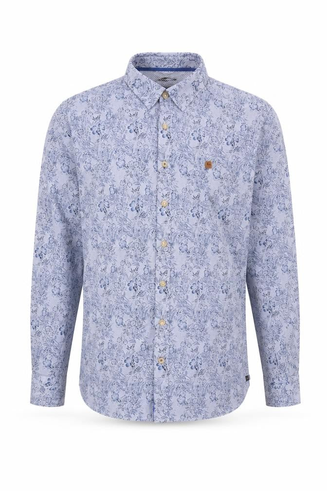 Front view of Roberto Torretta Men's Blue Floral XL Shirt