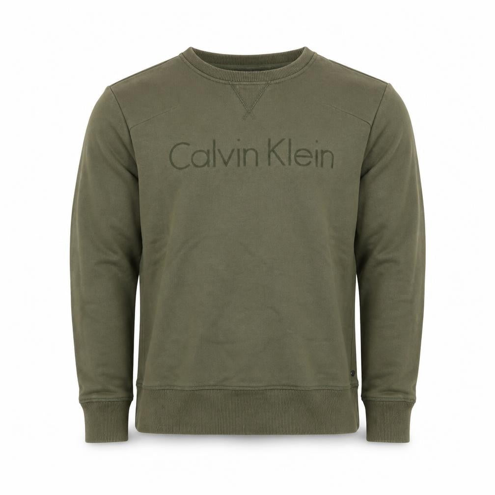 Front view of Calvin Klein Men's Green Pullover Sweatshirt S