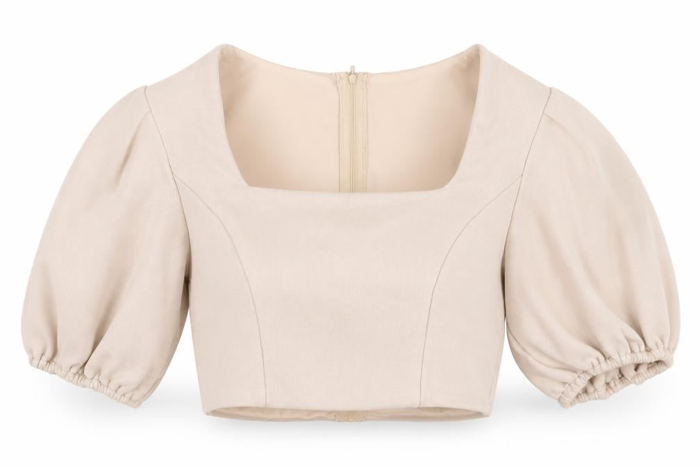 Front view of WANDERDOLL Women's Beige Cropped Top, size 10