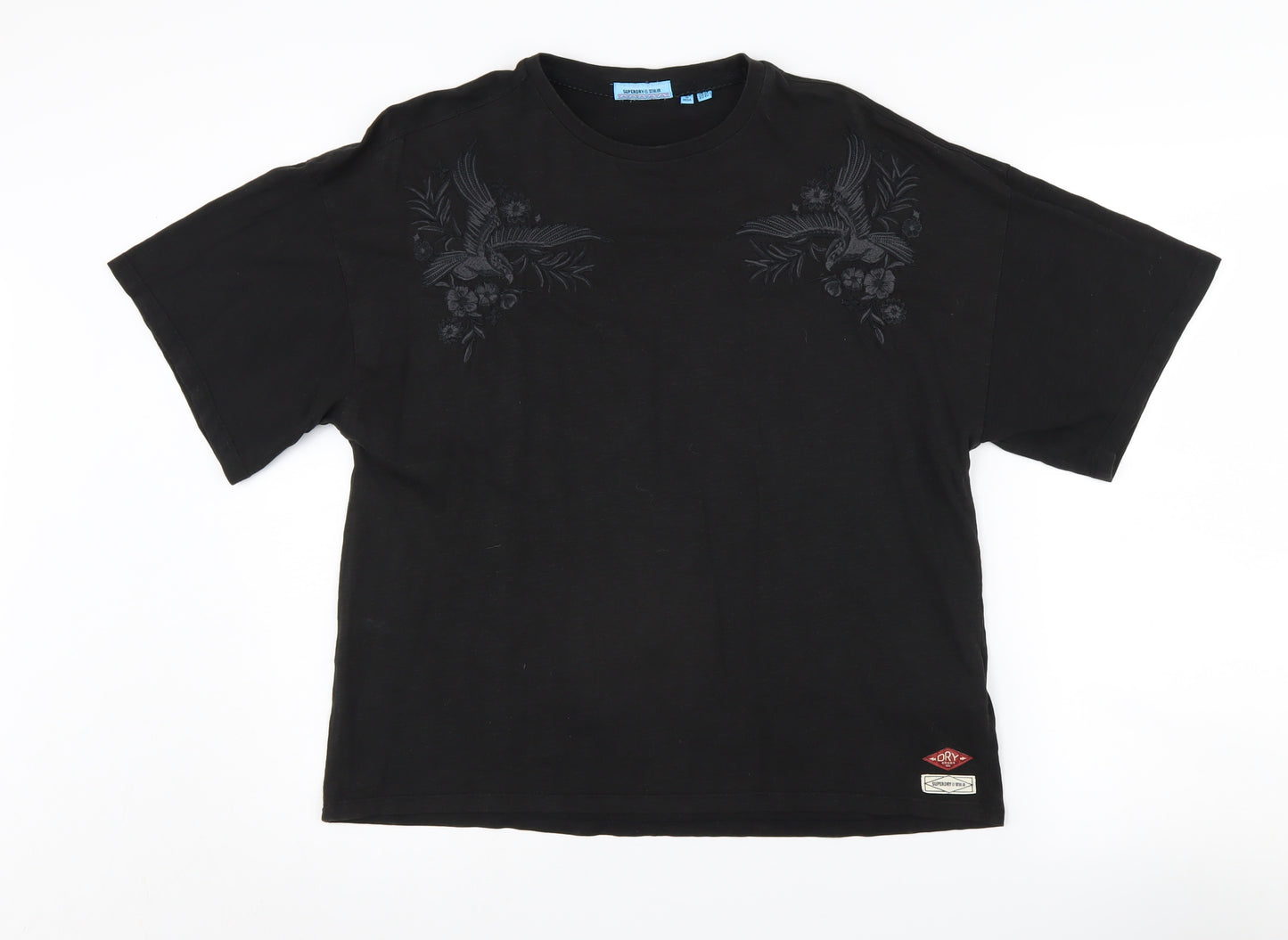 Superdry Women's Black Embroidered T-Shirt, Size 12