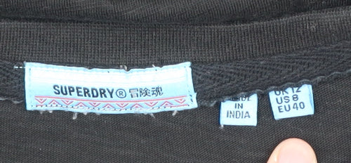 Superdry Women's Black Embroidered T-Shirt, Size 12