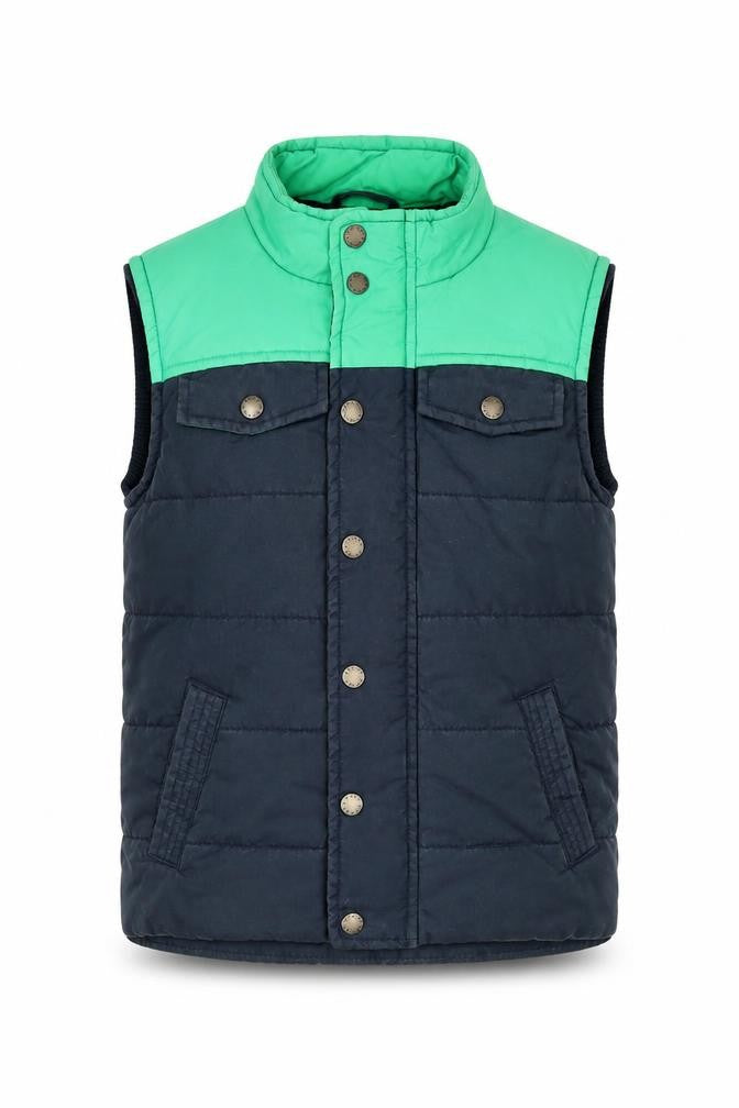 Front view of FatFace boys’ green puffer jacket, size 6-7, years