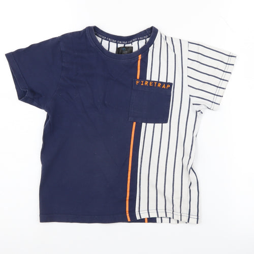 Firetrap Boys T-Shirt Blue Striped Logo 7-8 Years New