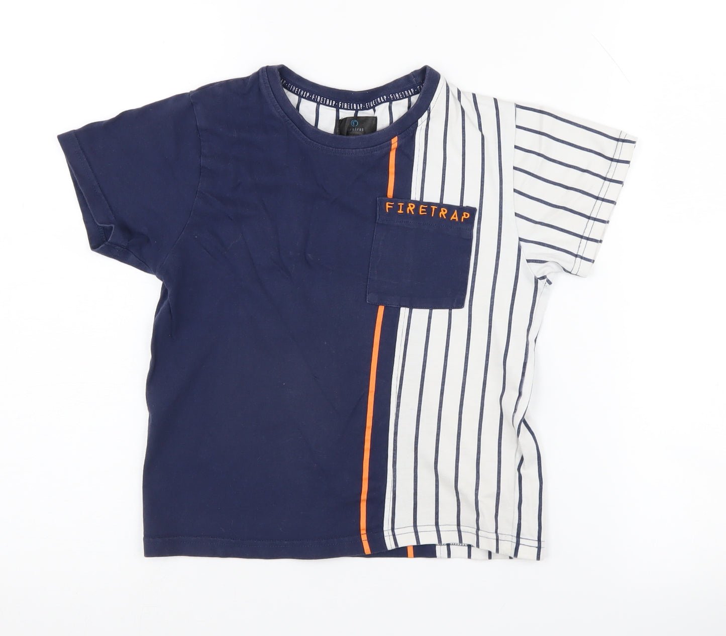 Firetrap Boys T-Shirt Blue Striped Logo 7-8 Years New