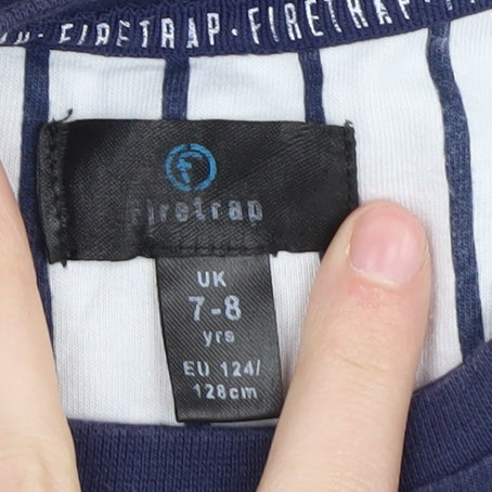 Firetrap Boys T-Shirt Blue Striped Logo 7-8 Years New