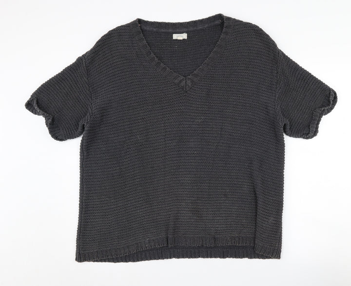 Fat Face Women's Black V-Neck Knit Pullover M