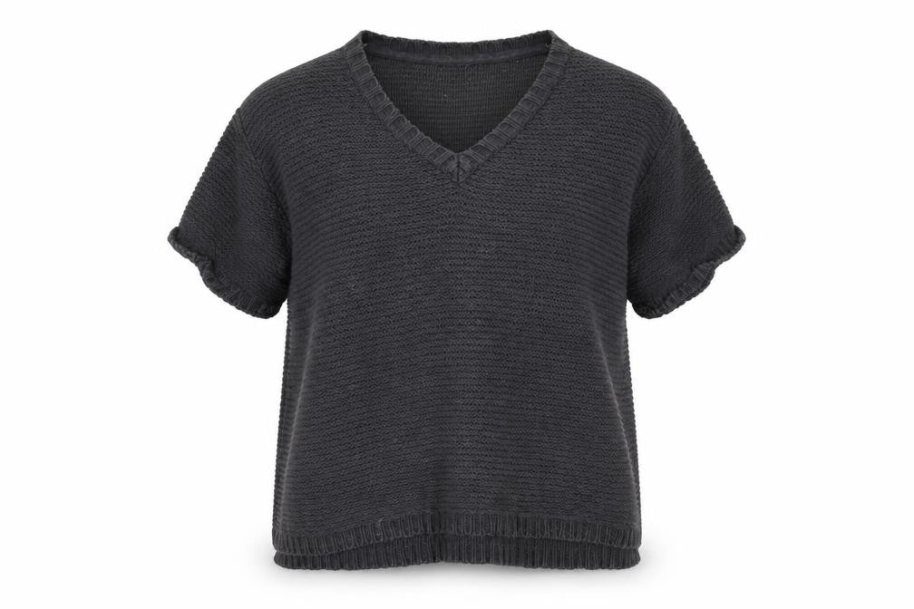 Front view of FatFace Women's Black V-Neck Knit Pullover M