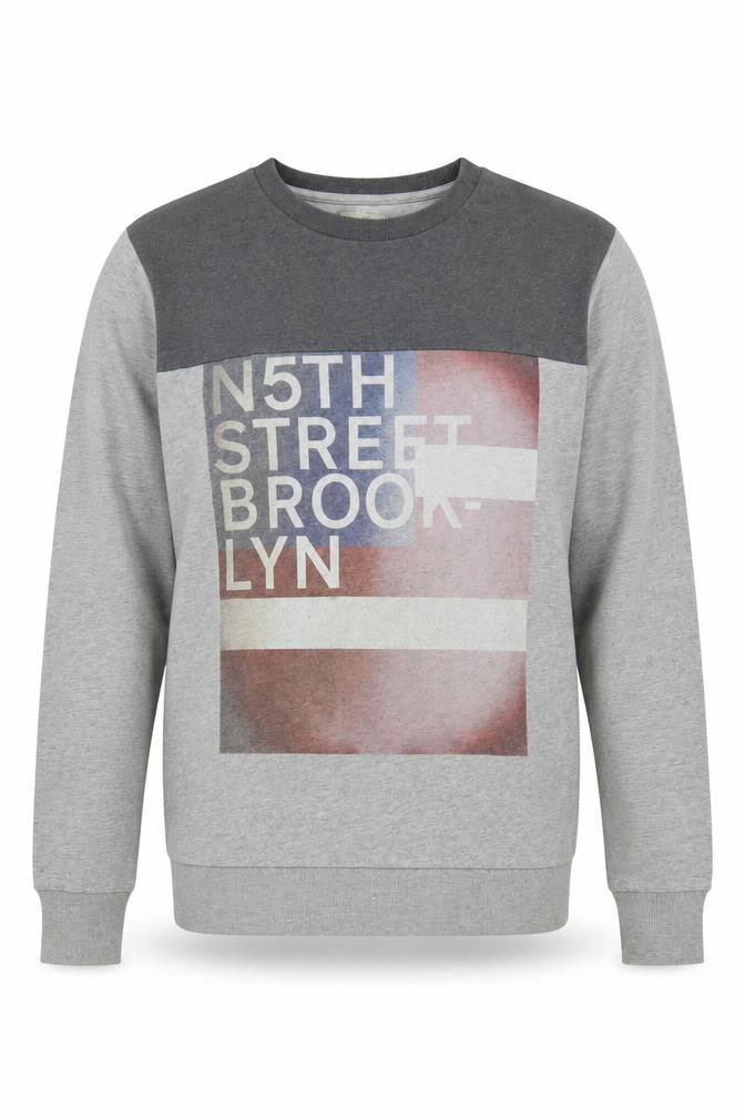 Front view of Jack & Jones Grey Graphic Men's XL Pullover Sweatshirt
