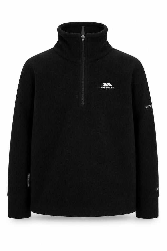 Front view of Trespass boys’ black 1/2 zip sweatshirt 2-3 years lightweight