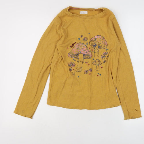 Fat Face Girls Yellow Graphic Long Sleeve Top 10-11 Years
