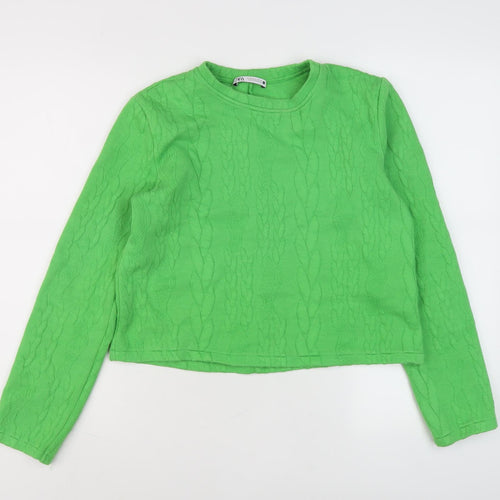 Zara Women's Green Sweatshirt - Small, Crew Neck, Casual
