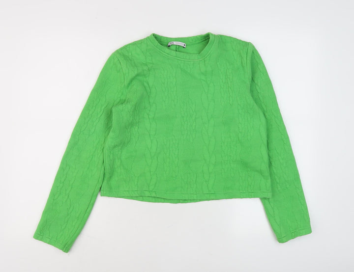 Zara Women's Green Sweatshirt - Small, Crew Neck, Casual
