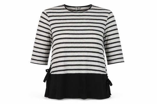 Front view of ASOS Women's Striped 3/4 Sleeve Top, size 8, Black White