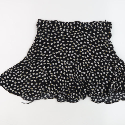 Zara Women's Black Floral A-Line Skirt Size M