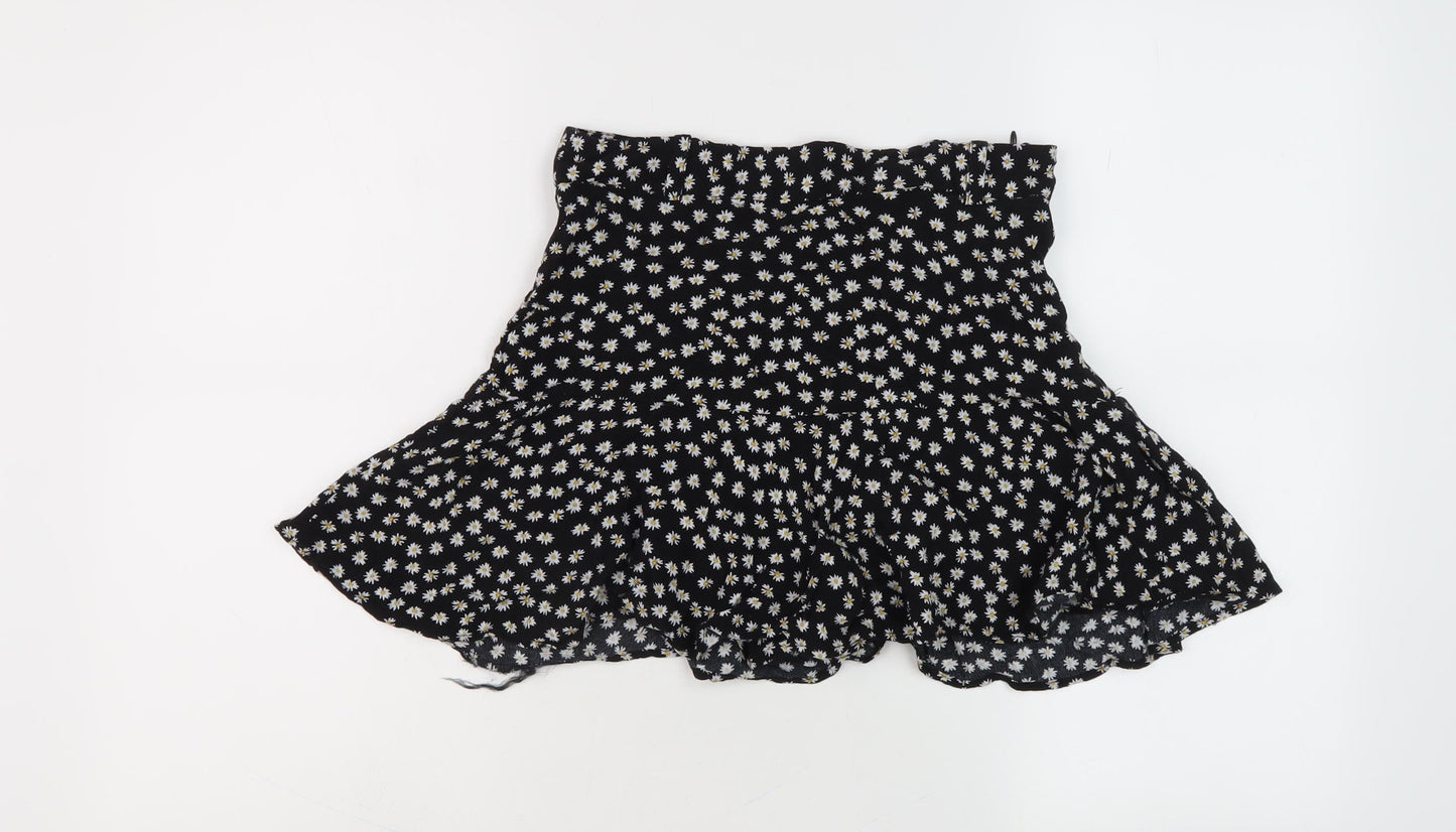 Zara Women's Black Floral A-Line Skirt Size M