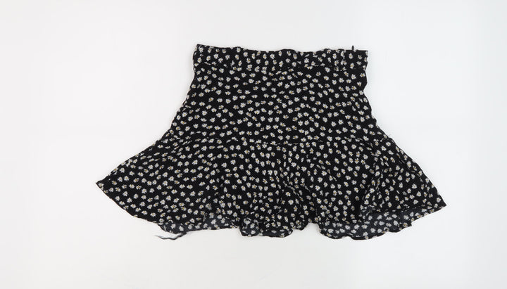 Zara Women's Black Floral A-Line Skirt Size M