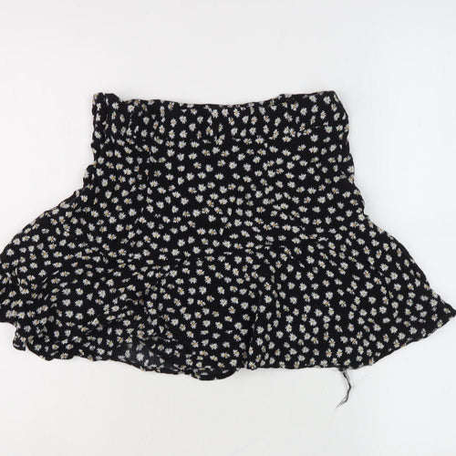 Zara Women's Black Floral A-Line Skirt Size M