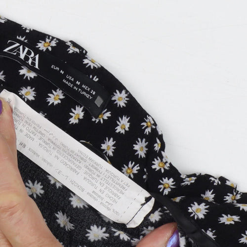Zara Women's Black Floral A-Line Skirt Size M