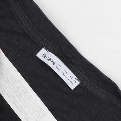 Bershka Black Graphic T-Shirt Unisex Size L Relaxed Fit