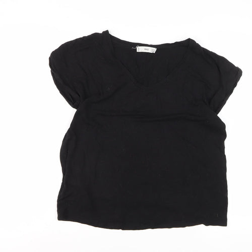 MNG Women's Black V-Neck Basic T-Shirt - Size L