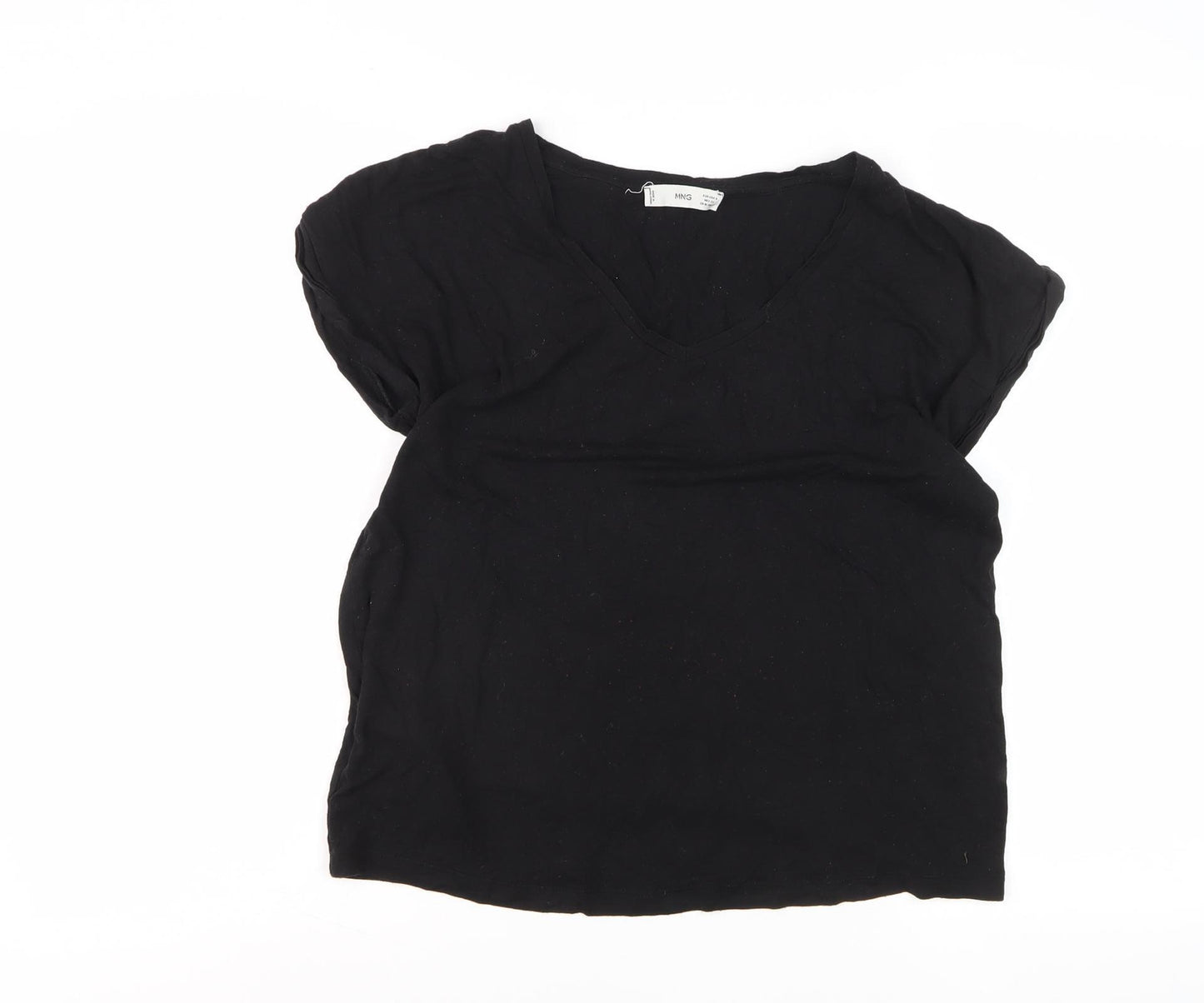 MNG Women's Black V-Neck Basic T-Shirt - Size L