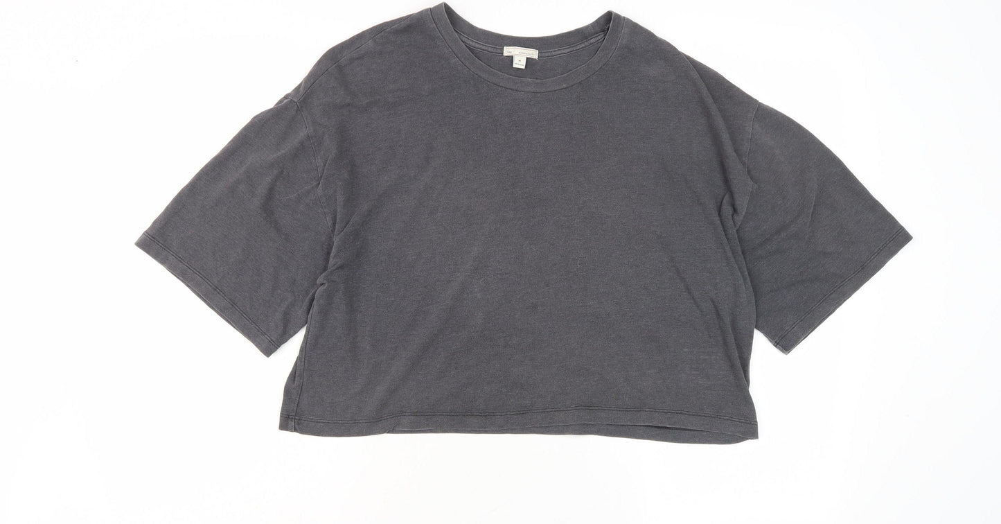 Women's Grey Cotton Relaxed Fit T-Shirt, Size M