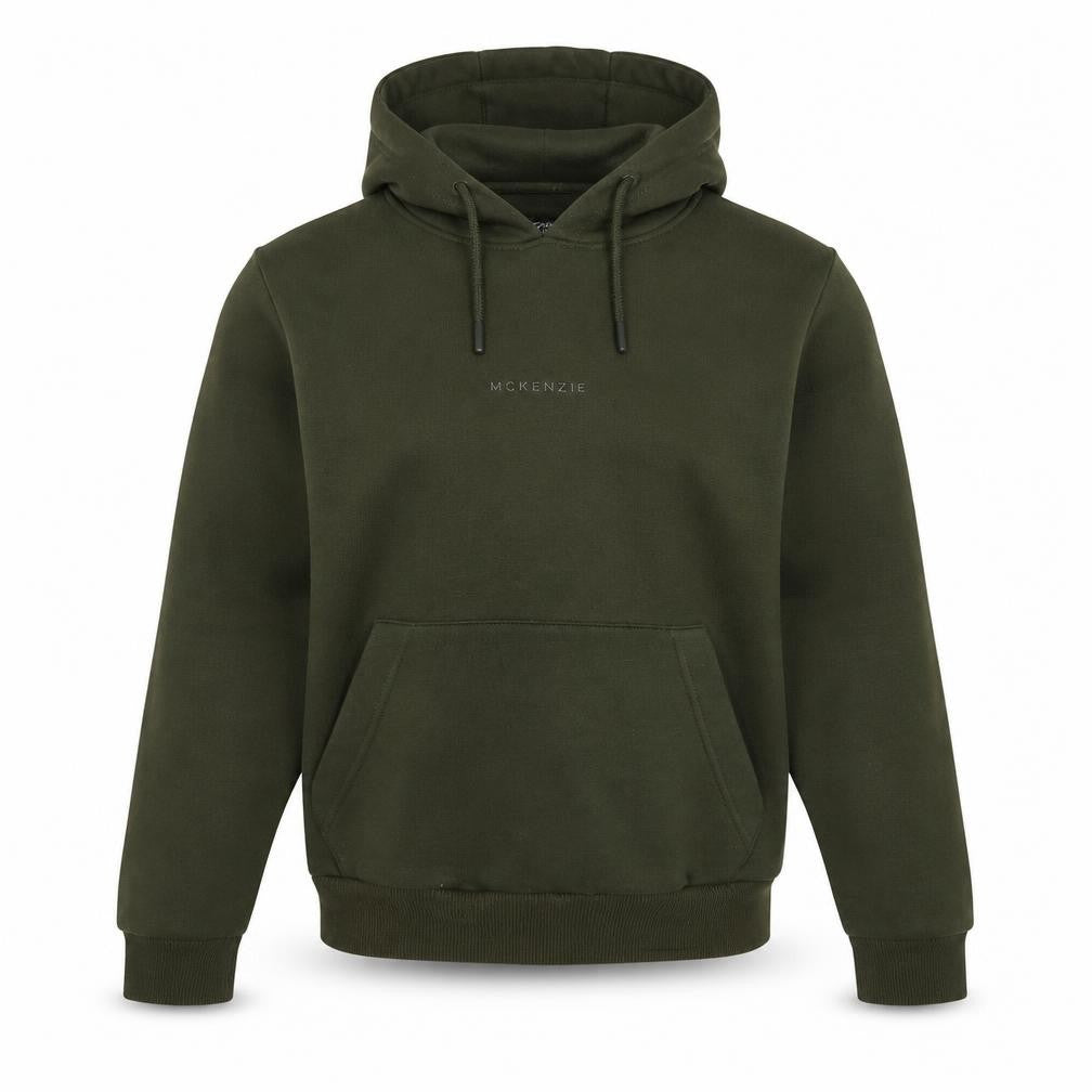 Front view of McKenzie unisex green pullover hoodie, size 8
