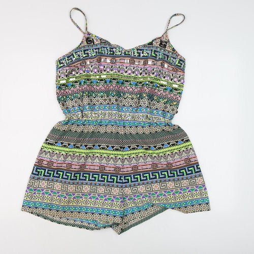Next Women's Multicoloured Geometric Sleeveless Playsuit Size 12