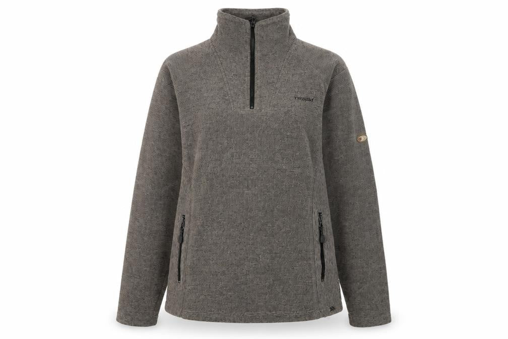 Front view of Trespass Grey Henley Sweatshirt unisex l 1/4 zip