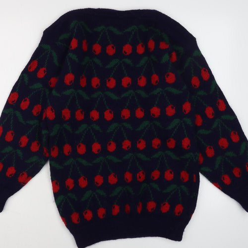 Women's Multicoloured Wool Cherry Pullover Jumper - M