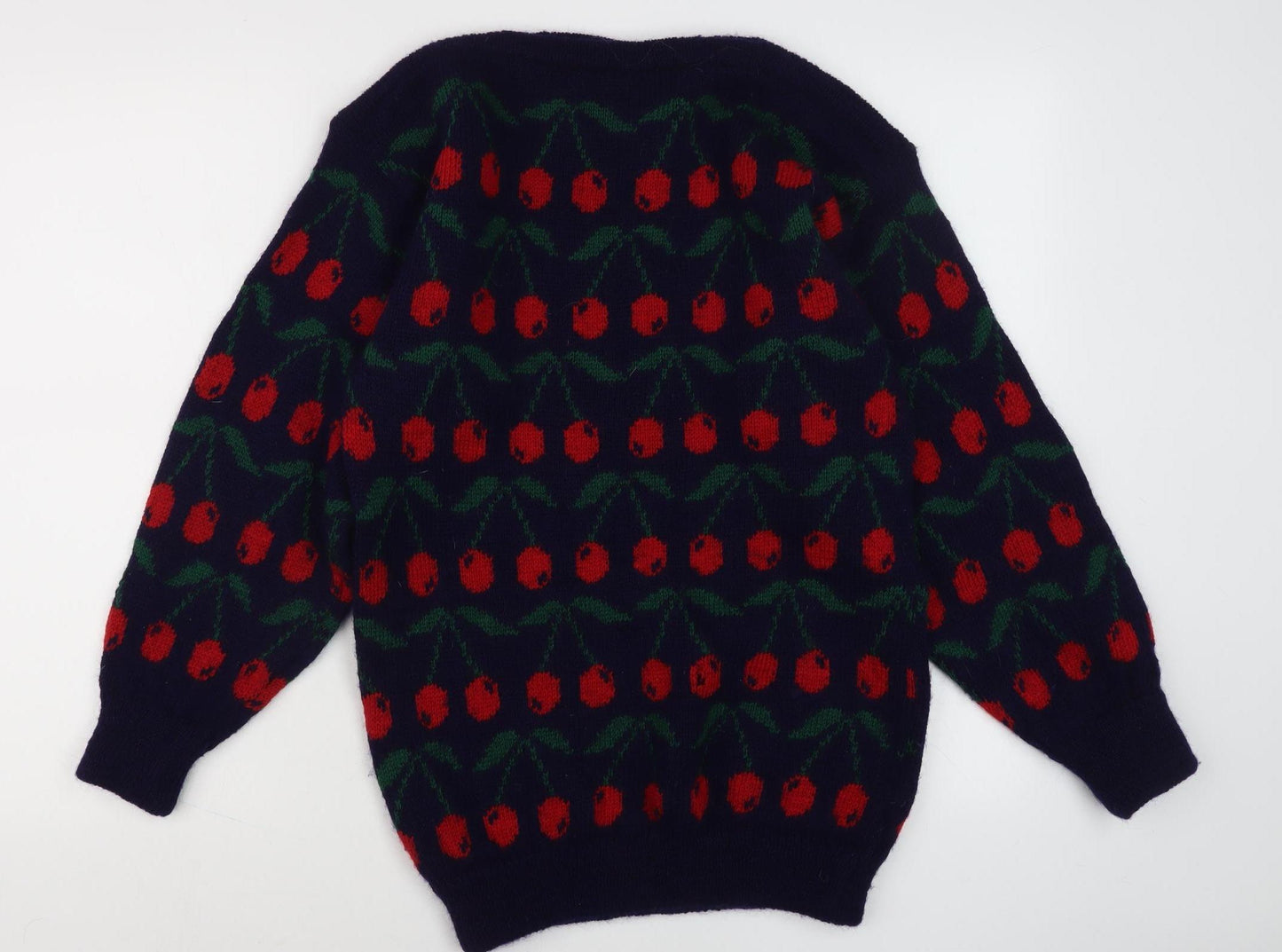 Women's Multicoloured Wool Cherry Pullover Jumper - M