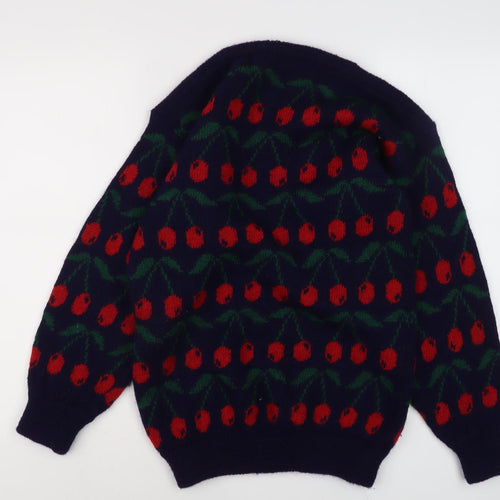 Women's Multicoloured Wool Cherry Pullover Jumper - M