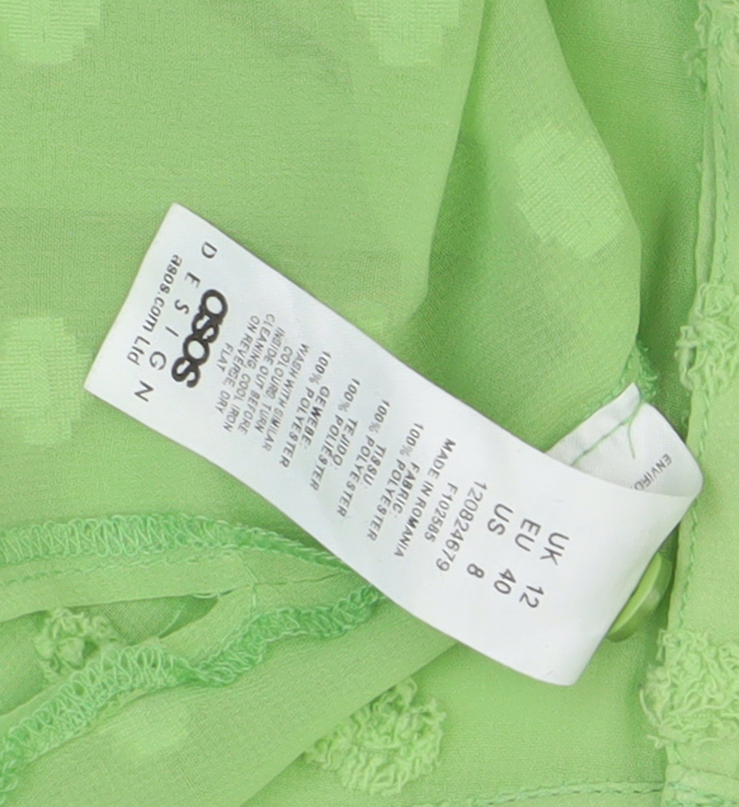 ASOS Women's Green Button-Up 3/4 Sleeve Shirt Size 12