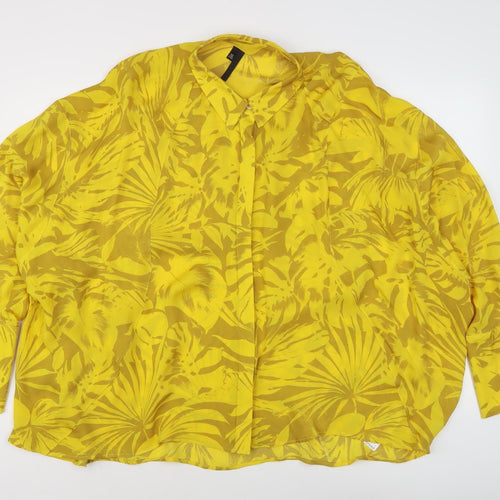 Topshop Women's Yellow Floral Blouse, Size 18, Long Sleeve