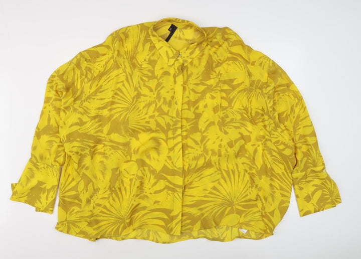 Topshop Women's Yellow Floral Blouse, Size 18, Long Sleeve