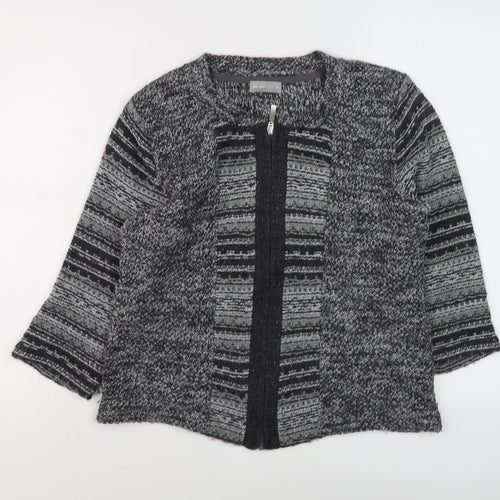 Marks and Spencer Women's Grey Striped Full Zip Jumper M