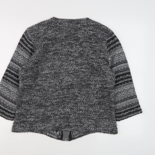 Marks and Spencer Women's Grey Striped Full Zip Jumper M