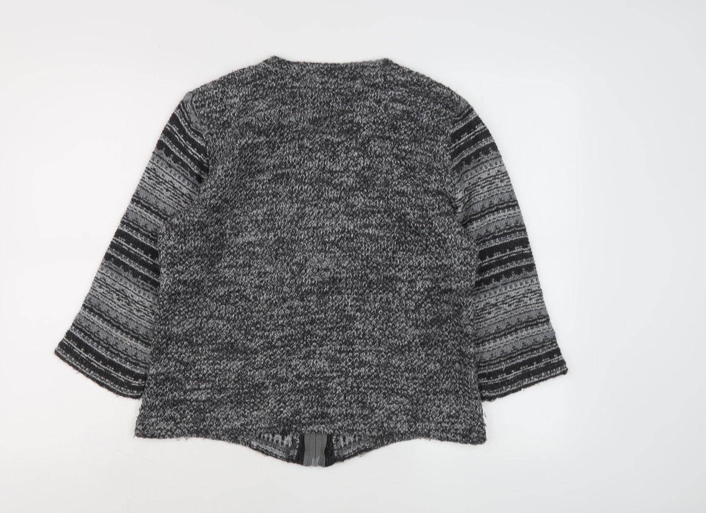 Marks and Spencer Women's Grey Striped Full Zip Jumper M