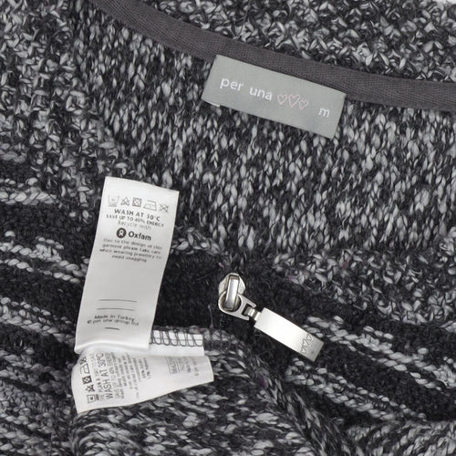 Marks and Spencer Women's Grey Striped Full Zip Jumper M