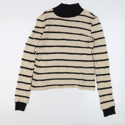 Zara Women's Beige Striped Pullover Jumper - Size 2