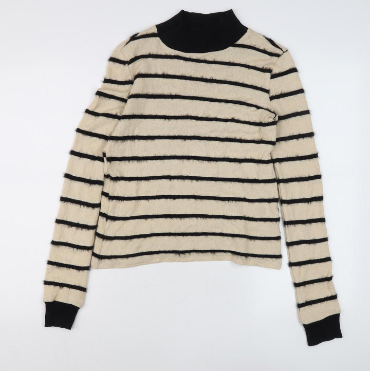 Zara Women's Beige Striped Pullover Jumper - Size 2