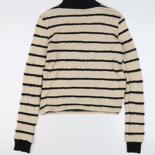 Zara Women's Beige Striped Pullover Jumper - Size 2
