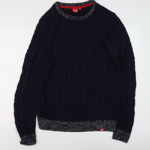 D555 Men's Blue Cable-Knit Pullover Jumper, Size L