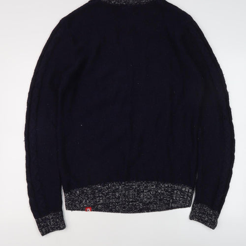 D555 Men's Blue Cable-Knit Pullover Jumper, Size L